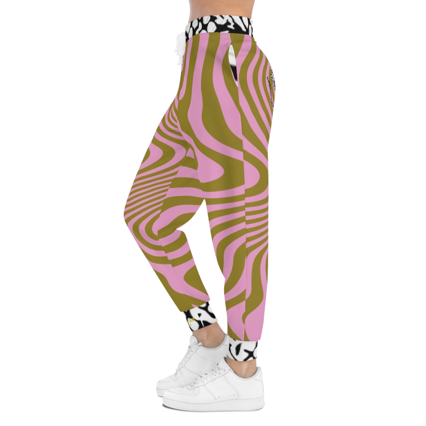 Very Busy Psychedelic Wave Joggers — Retro Pink & Olive All-Over Print Athletic Sweatpants