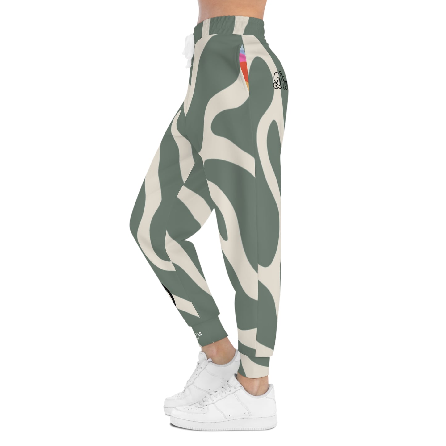 Divine Timing Wavy Sage Athletic Joggers — Funky All-Over Print Sweatpants