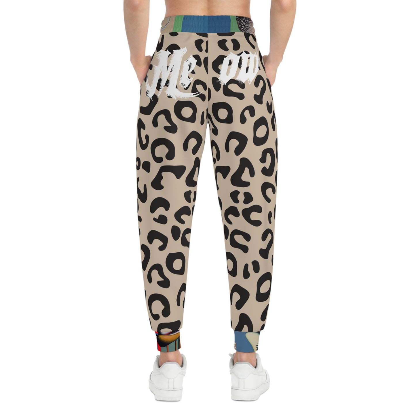 Good Kitty Leopard Print Athletic Joggers — 'Meow' Graphic All-Over Print