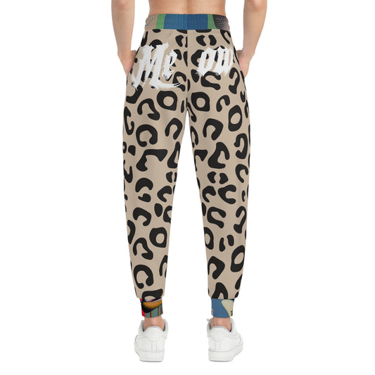 Good Kitty Leopard Print Athletic Joggers — 'Meow' Graphic All-Over Print