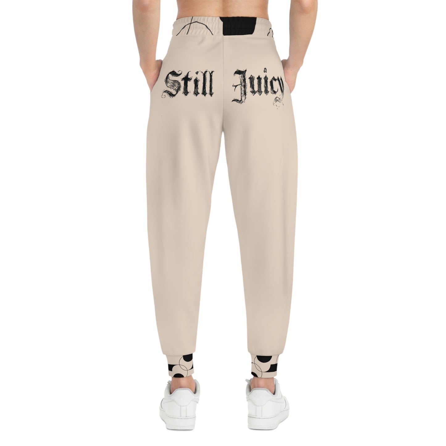 Still Juicy Athletic Joggers — Graphic Brown Joggers with 'Still Juicy' Back Text & North Star Raccoon Accent