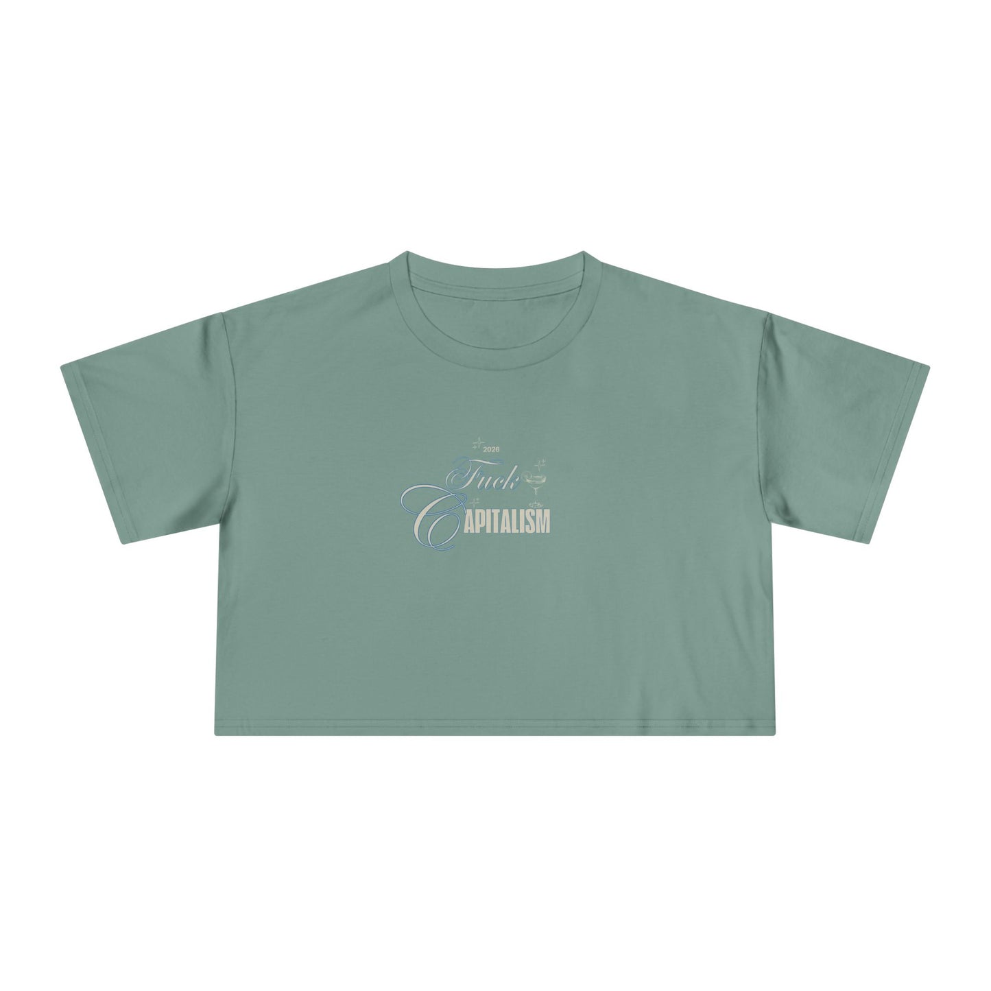 Crop Tee — 'Fuck Capitalism' Vintage Cocktail Graphic Women's Crop Tee
