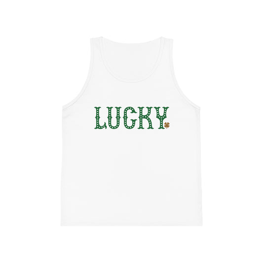 Lucky Kids Tank Top — 'Lucky' with Shamrock Youth Jersey Tank (St. Patrick's Day)