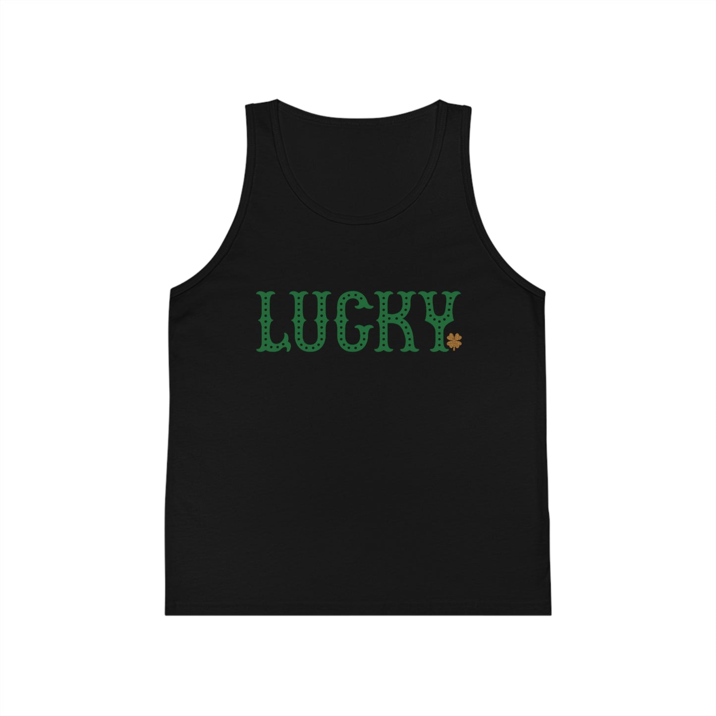 Lucky Kids Tank Top — 'Lucky' with Shamrock Youth Jersey Tank (St. Patrick's Day)