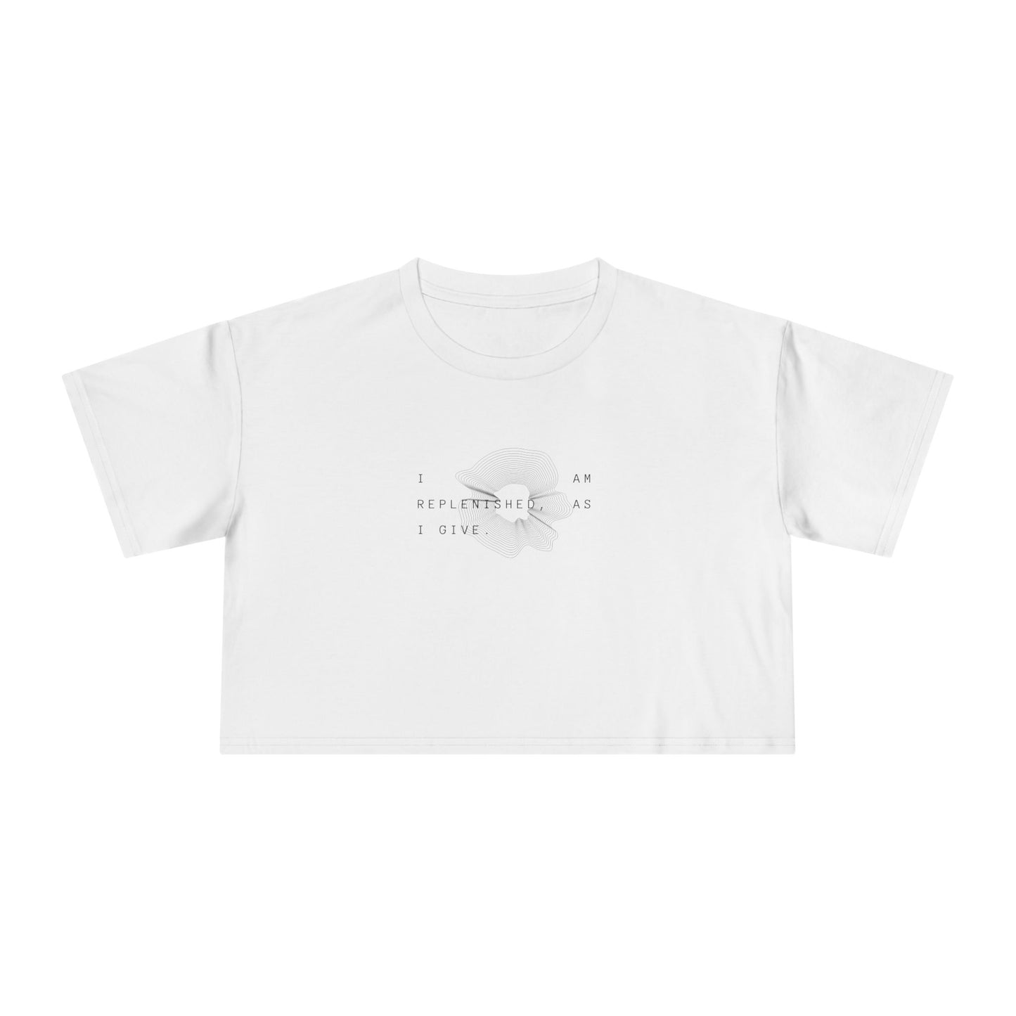 Women's Crop Tee — 'I am Replenished, as I Give.' Floral Graphic Crop Top