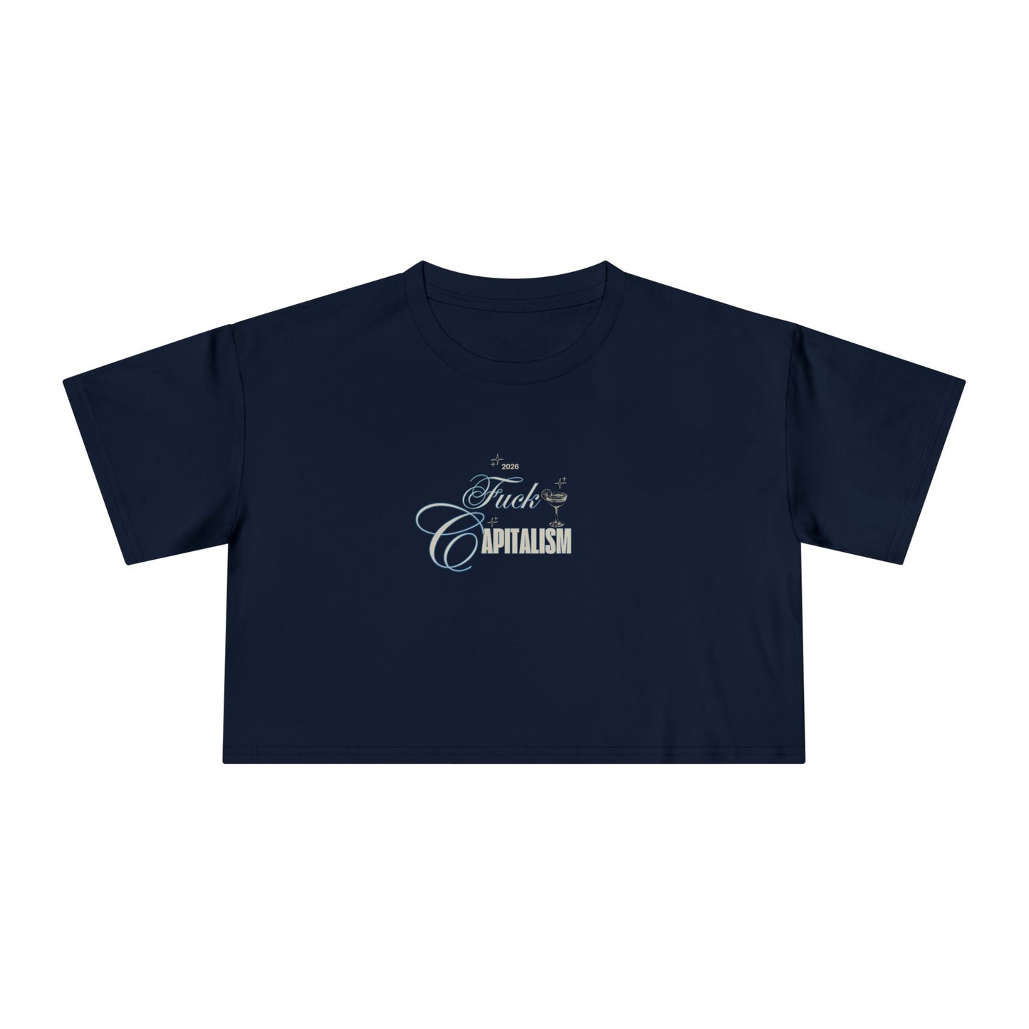 Crop Tee — 'Fuck Capitalism' Vintage Cocktail Graphic Women's Crop Tee