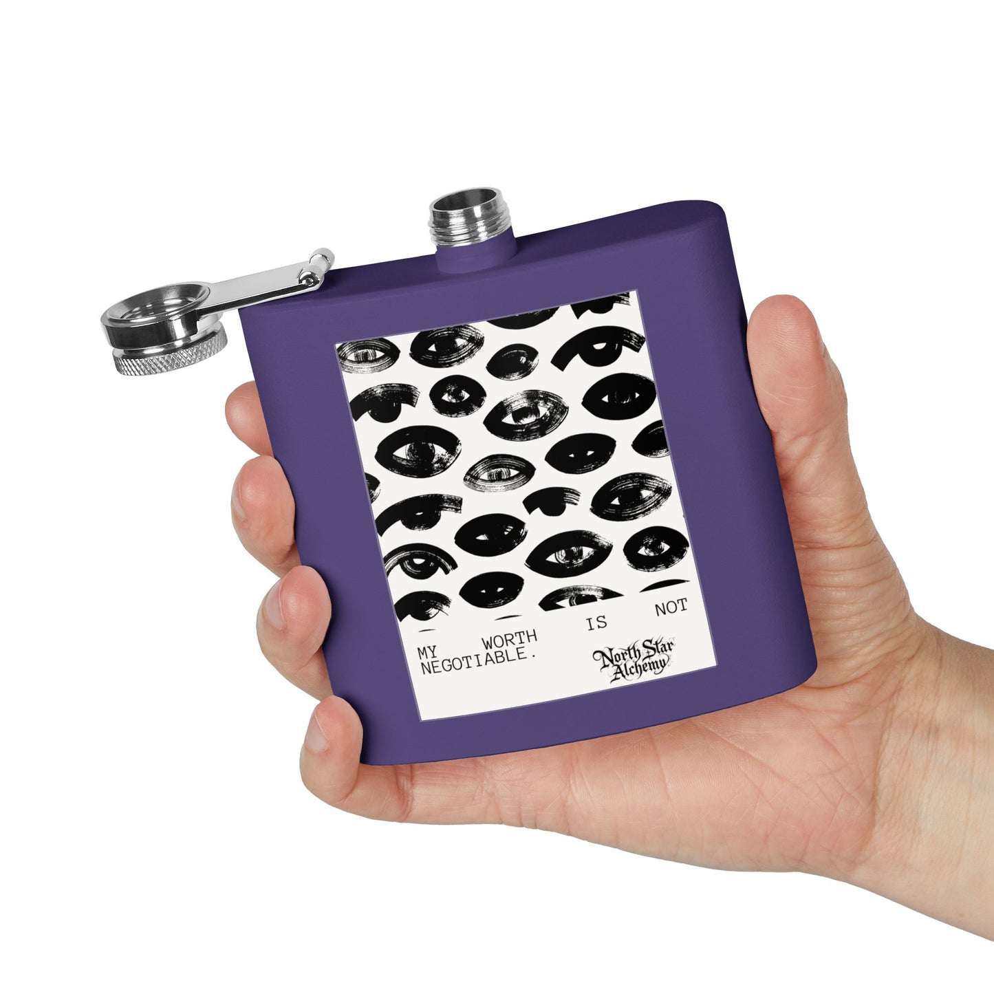 Aqua Stainless Steel Flask — "Northstar Alchemy" 6oz Hip Flask