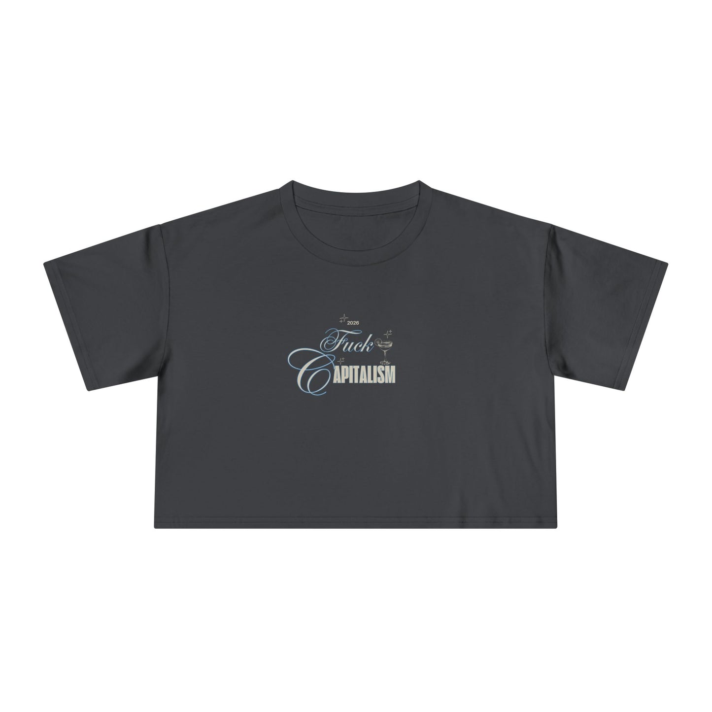 Crop Tee — 'Fuck Capitalism' Vintage Cocktail Graphic Women's Crop Tee