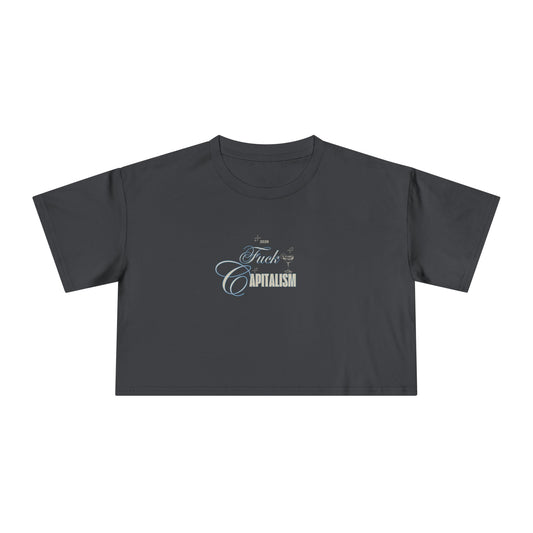 Crop Tee — 'Fuck Capitalism' Vintage Cocktail Graphic Women's Crop Tee