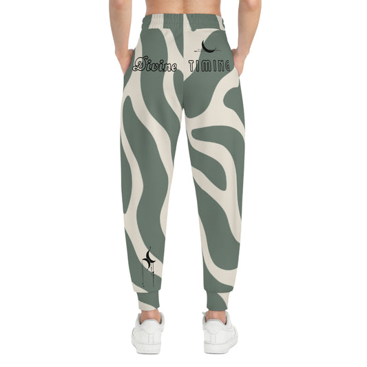 Divine Timing Wavy Sage Athletic Joggers — Funky All-Over Print Sweatpants