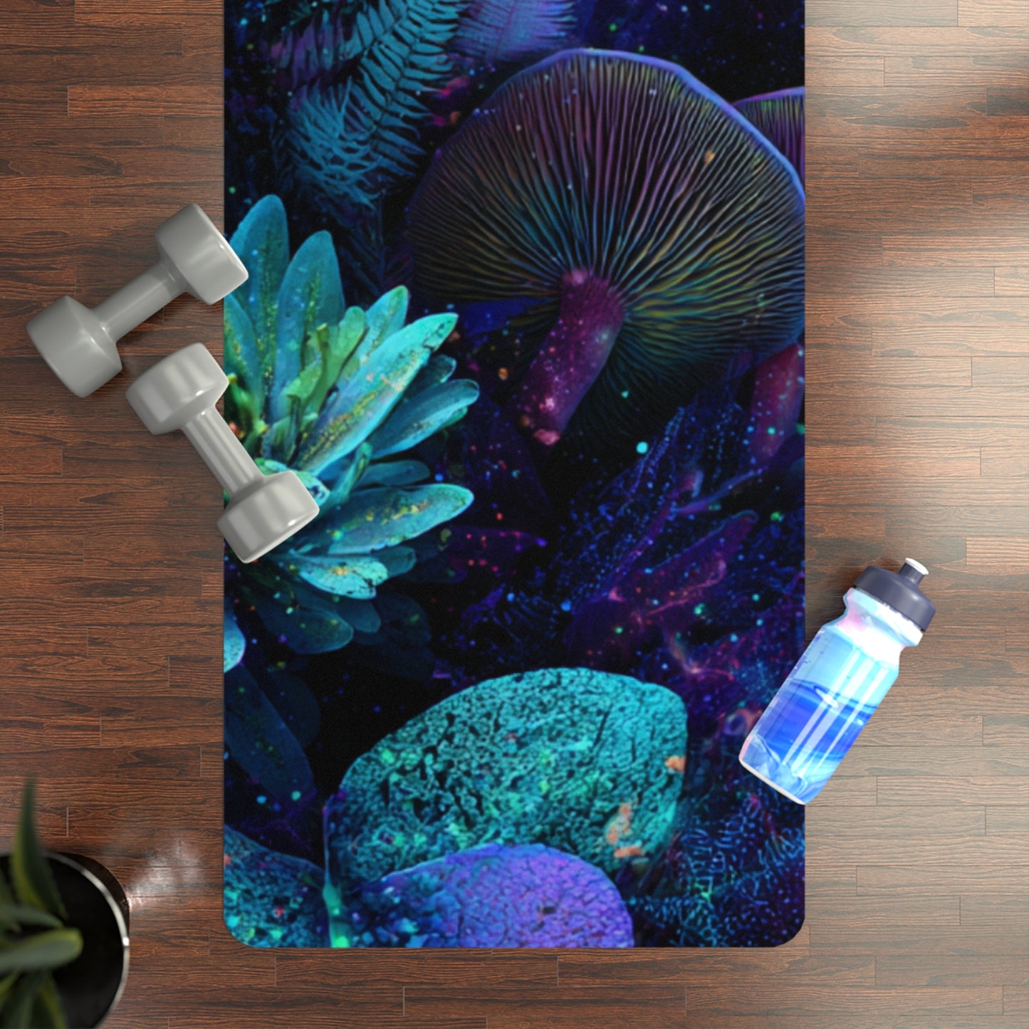 Mushy Mat Neon Floral Rubber Yoga Mat — Cosmic Mushroom & Succulent Design