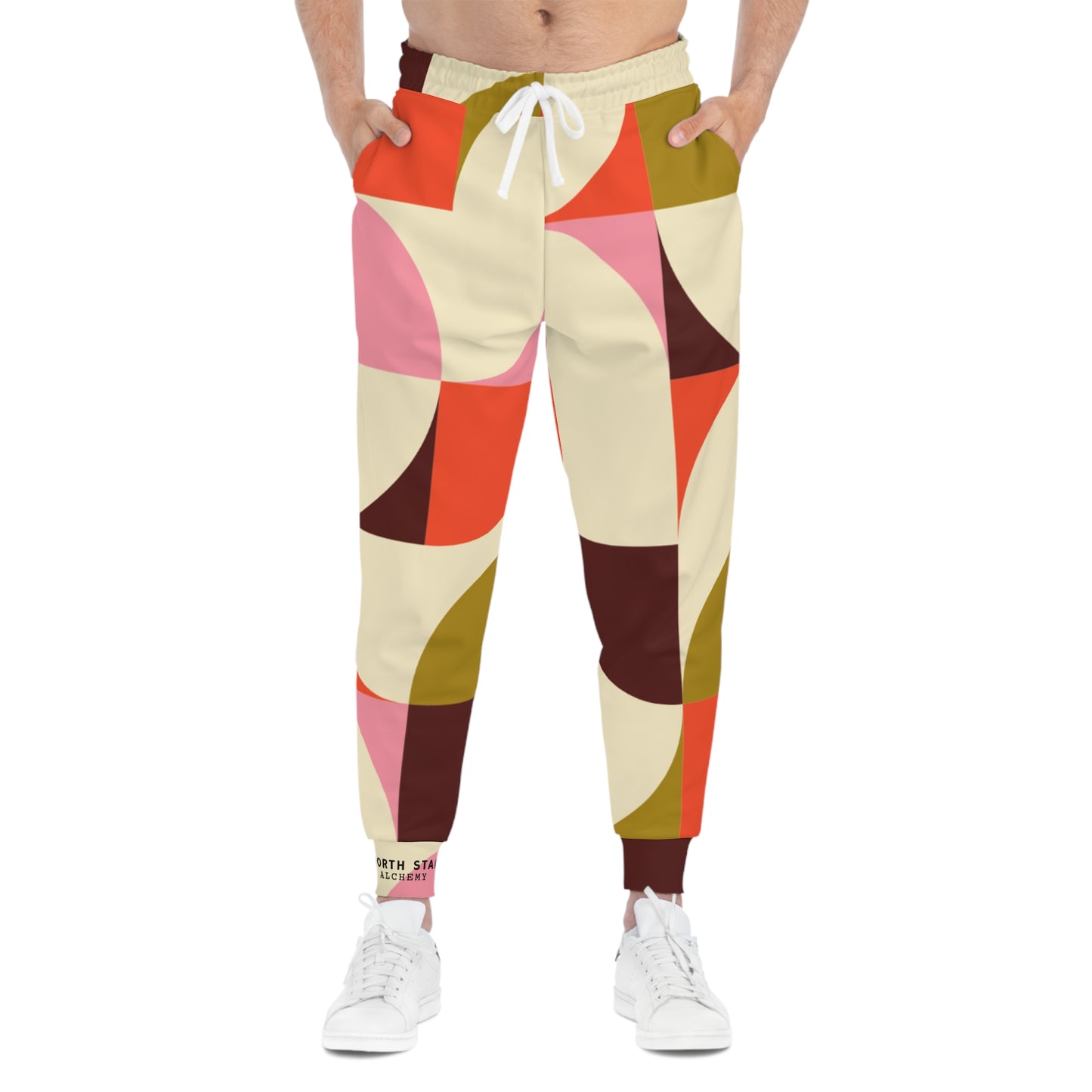 Retro Geometric Joggers — Colorblock Abstract Athletic Sweatpants