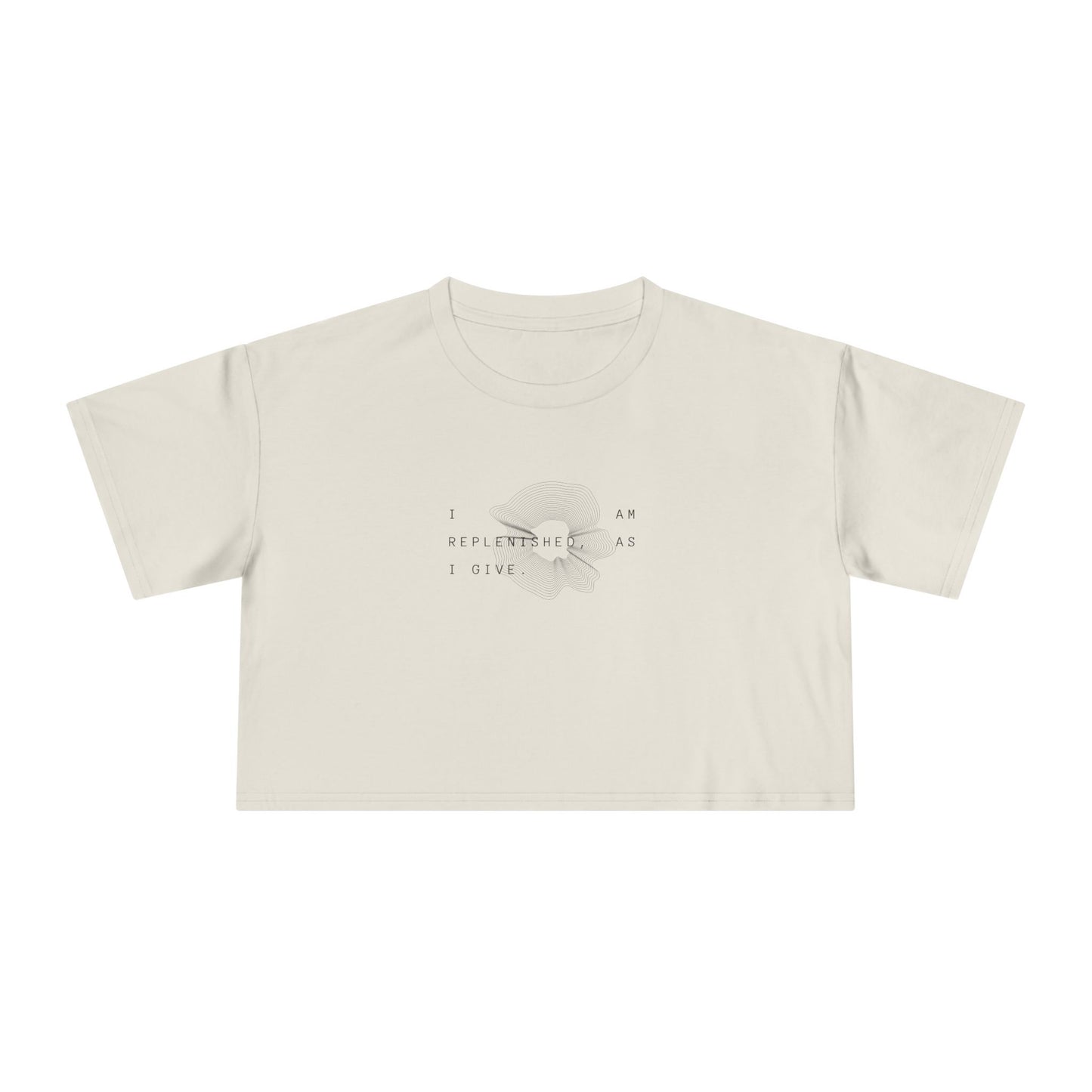 Women's Crop Tee — 'I am Replenished, as I Give.' Floral Graphic Crop Top