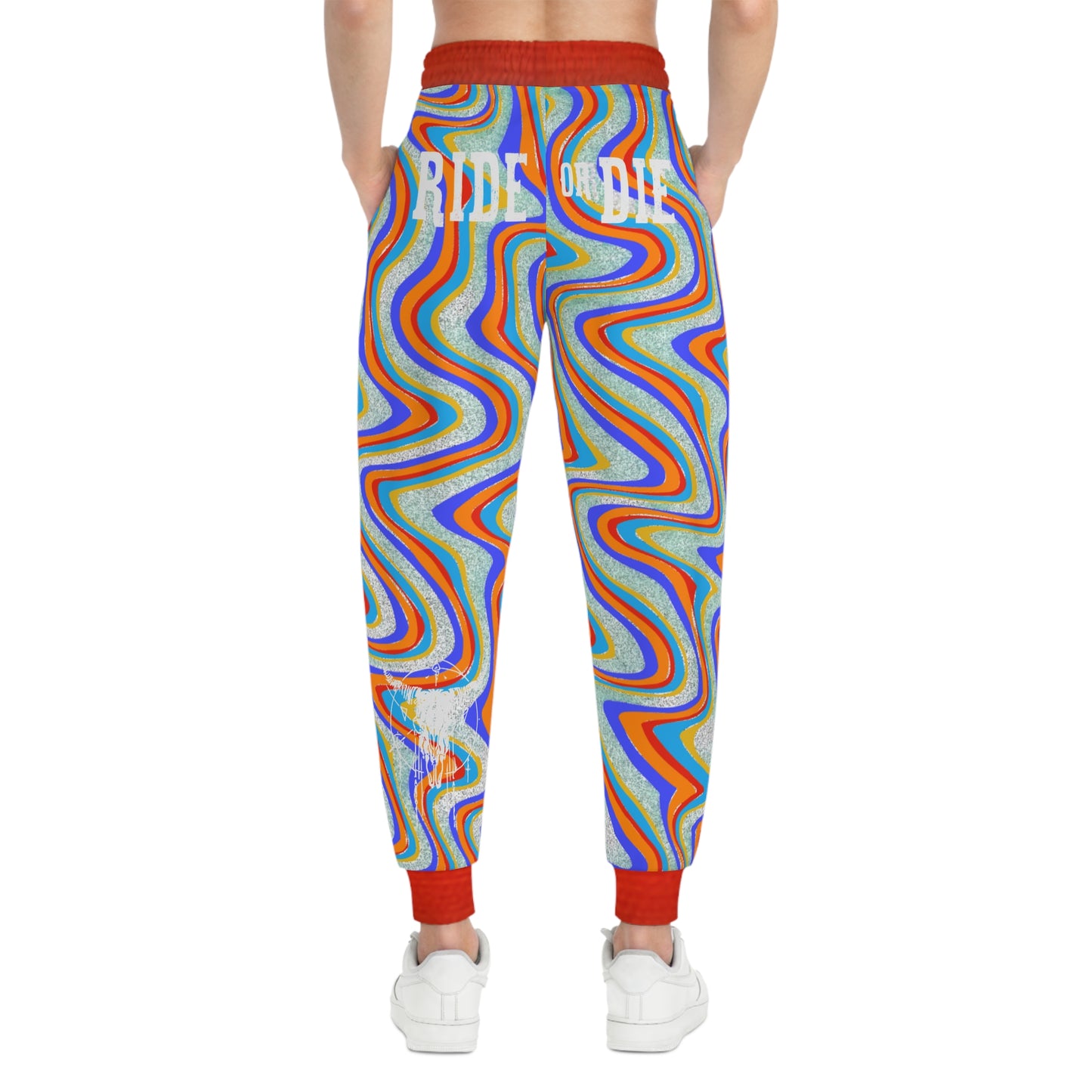 Ride or Die Wavy Teal All-Over Print Joggers — Retro Swirl Athletic Pants