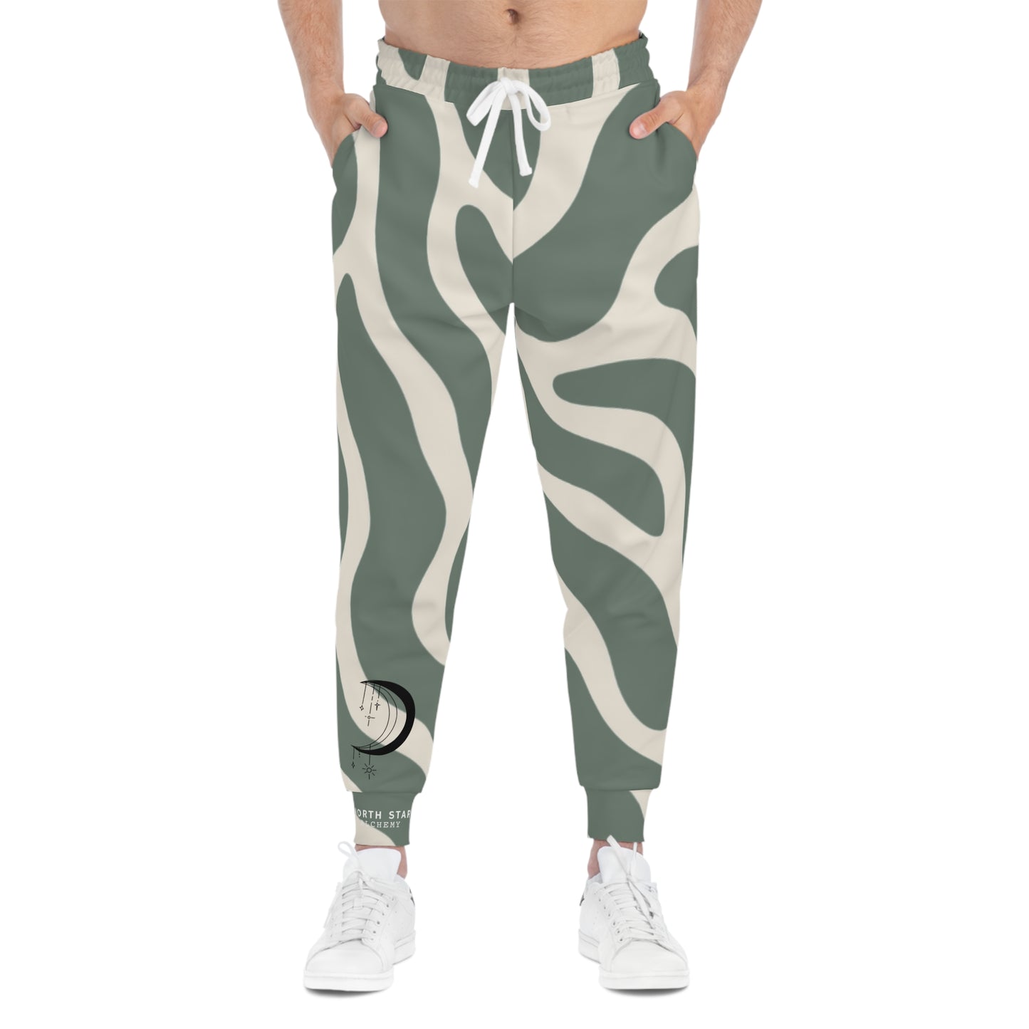 Divine Timing Wavy Sage Athletic Joggers — Funky All-Over Print Sweatpants
