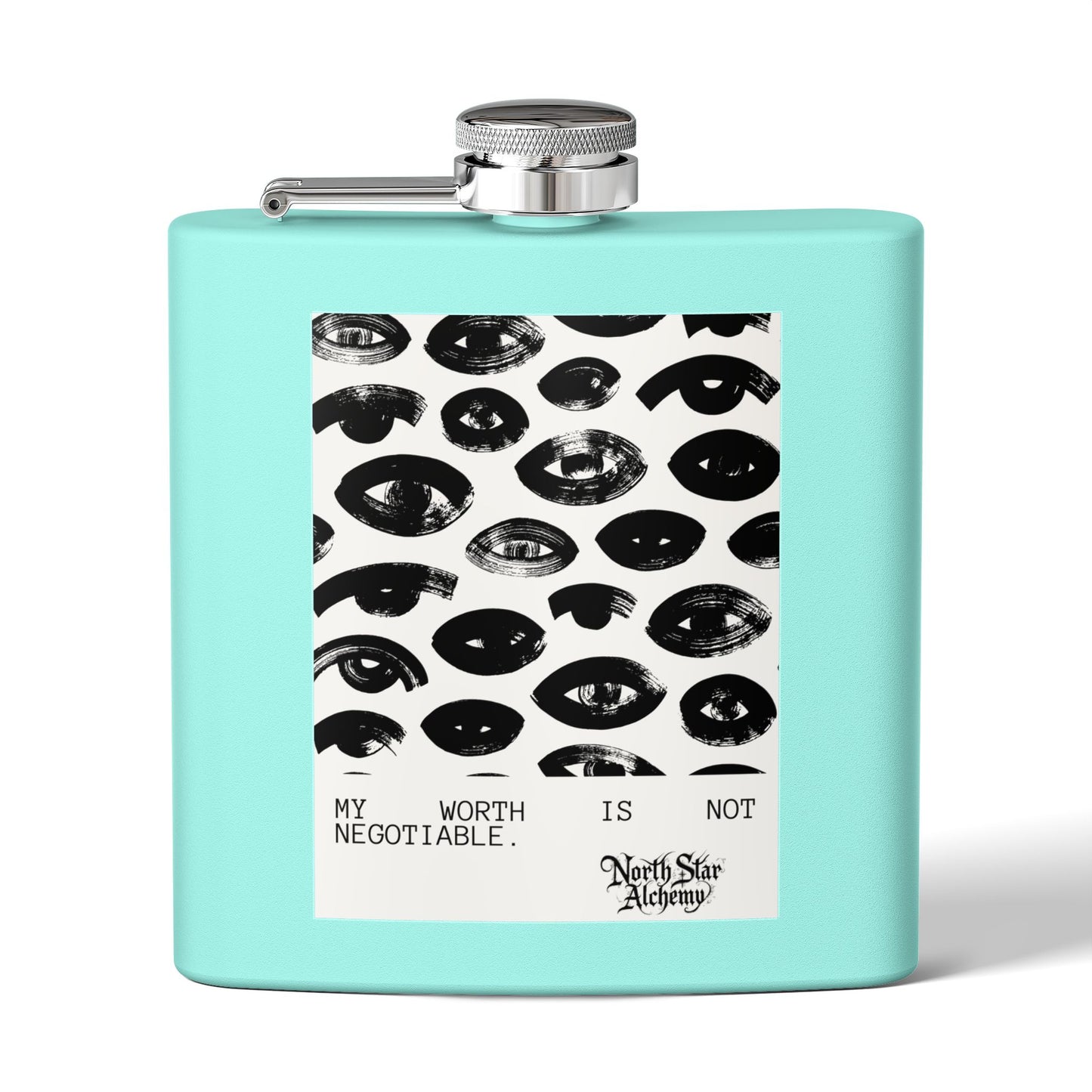 Aqua Stainless Steel Flask — "Northstar Alchemy" 6oz Hip Flask