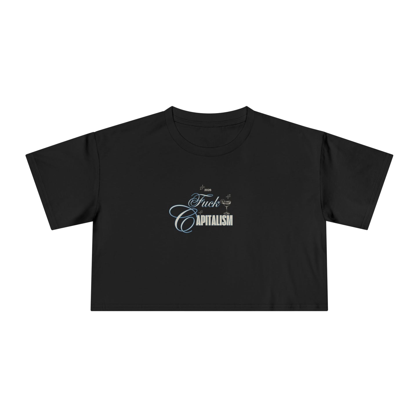 Crop Tee — 'Fuck Capitalism' Vintage Cocktail Graphic Women's Crop Tee