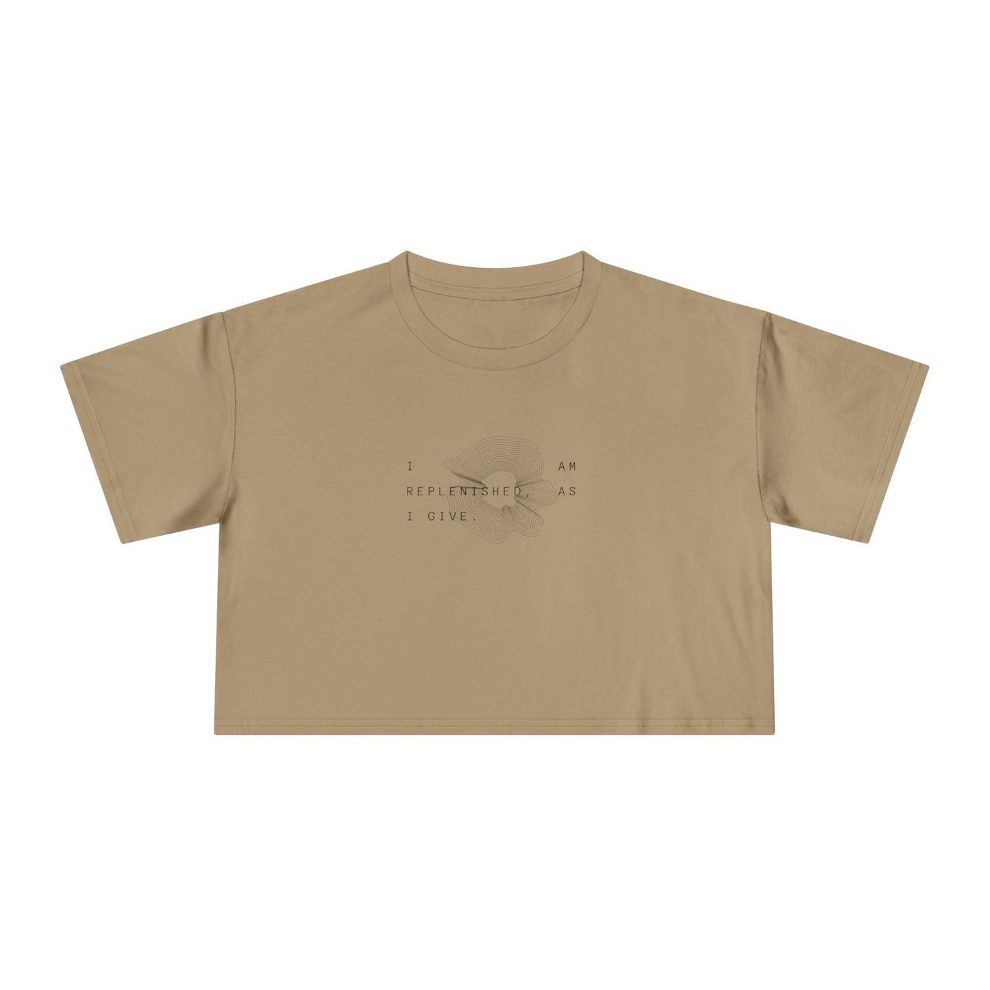 Women's Crop Tee — 'I am Replenished, as I Give.' Floral Graphic Crop Top