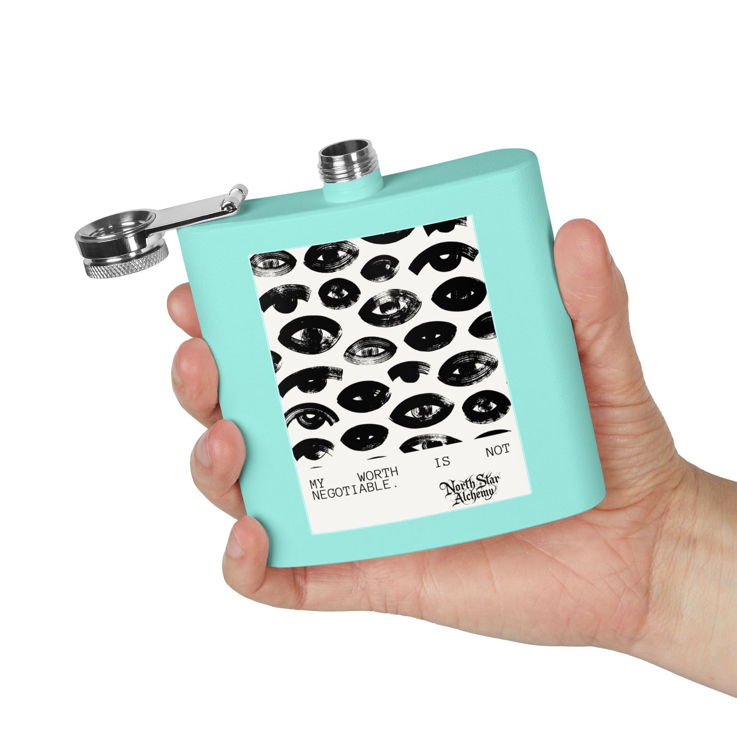 Aqua Stainless Steel Flask — "Northstar Alchemy" 6oz Hip Flask