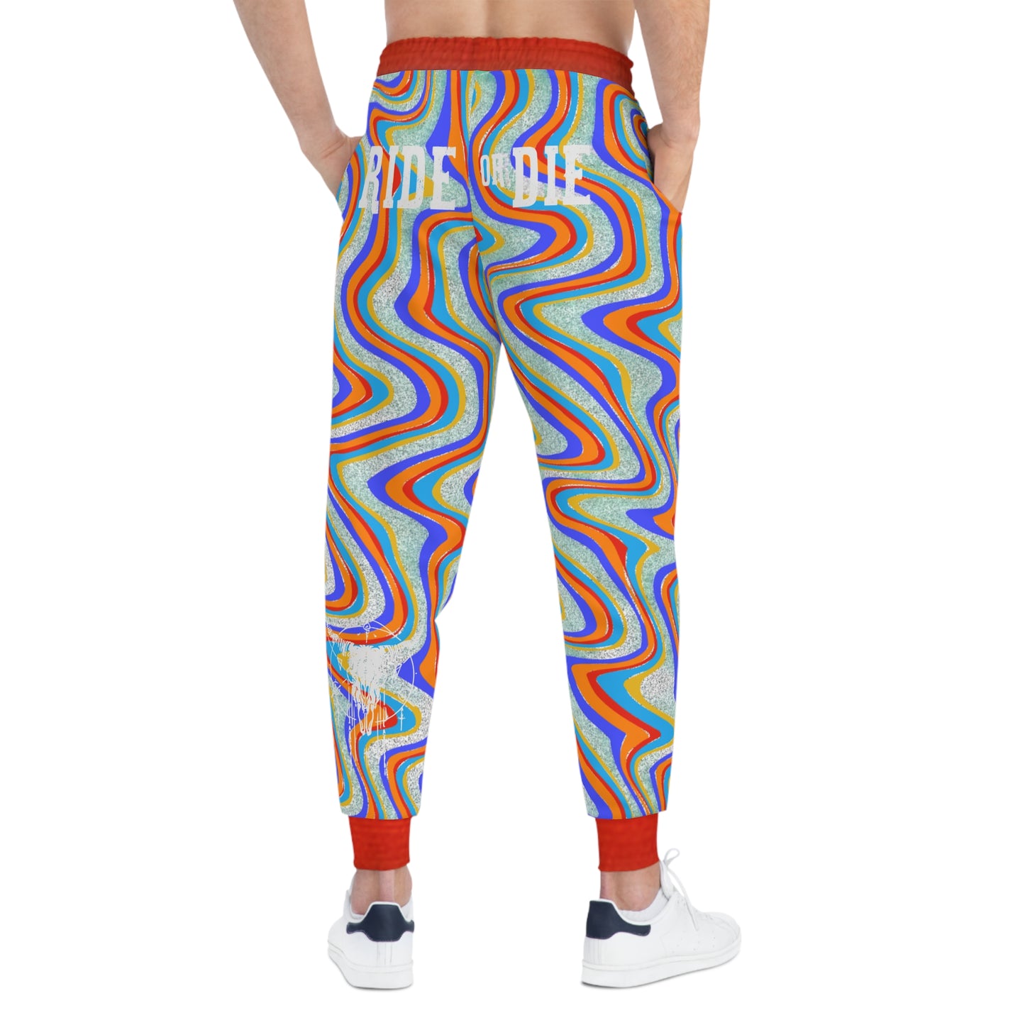 Ride or Die Wavy Teal All-Over Print Joggers — Retro Swirl Athletic Pants