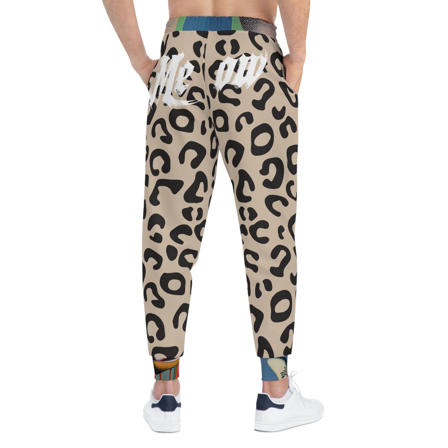 Good Kitty Leopard Print Athletic Joggers — 'Meow' Graphic All-Over Print