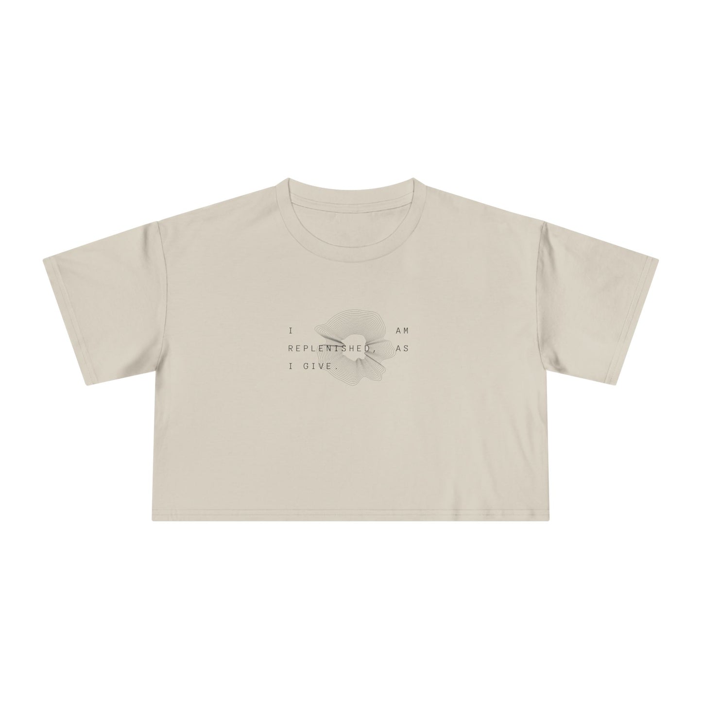 Women's Crop Tee — 'I am Replenished, as I Give.' Floral Graphic Crop Top