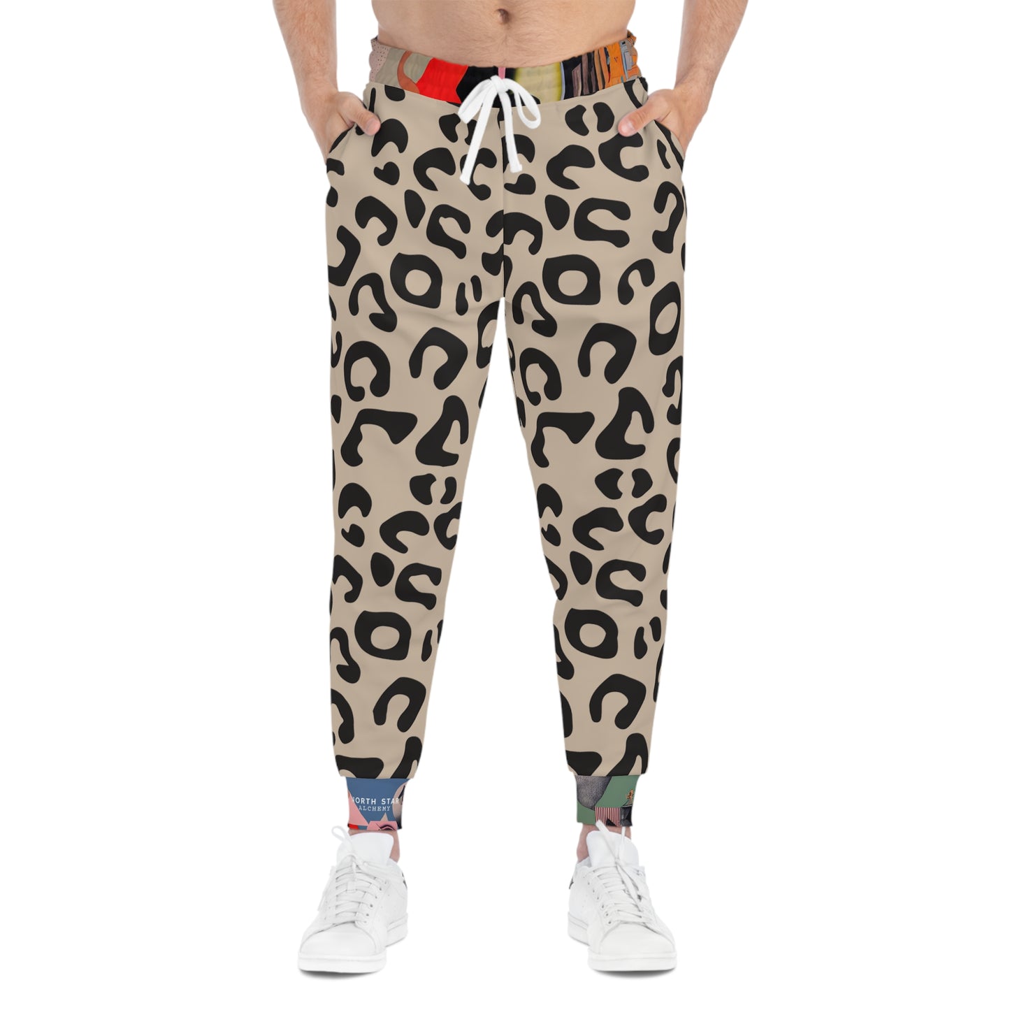 Good Kitty Leopard Print Athletic Joggers — 'Meow' Graphic All-Over Print