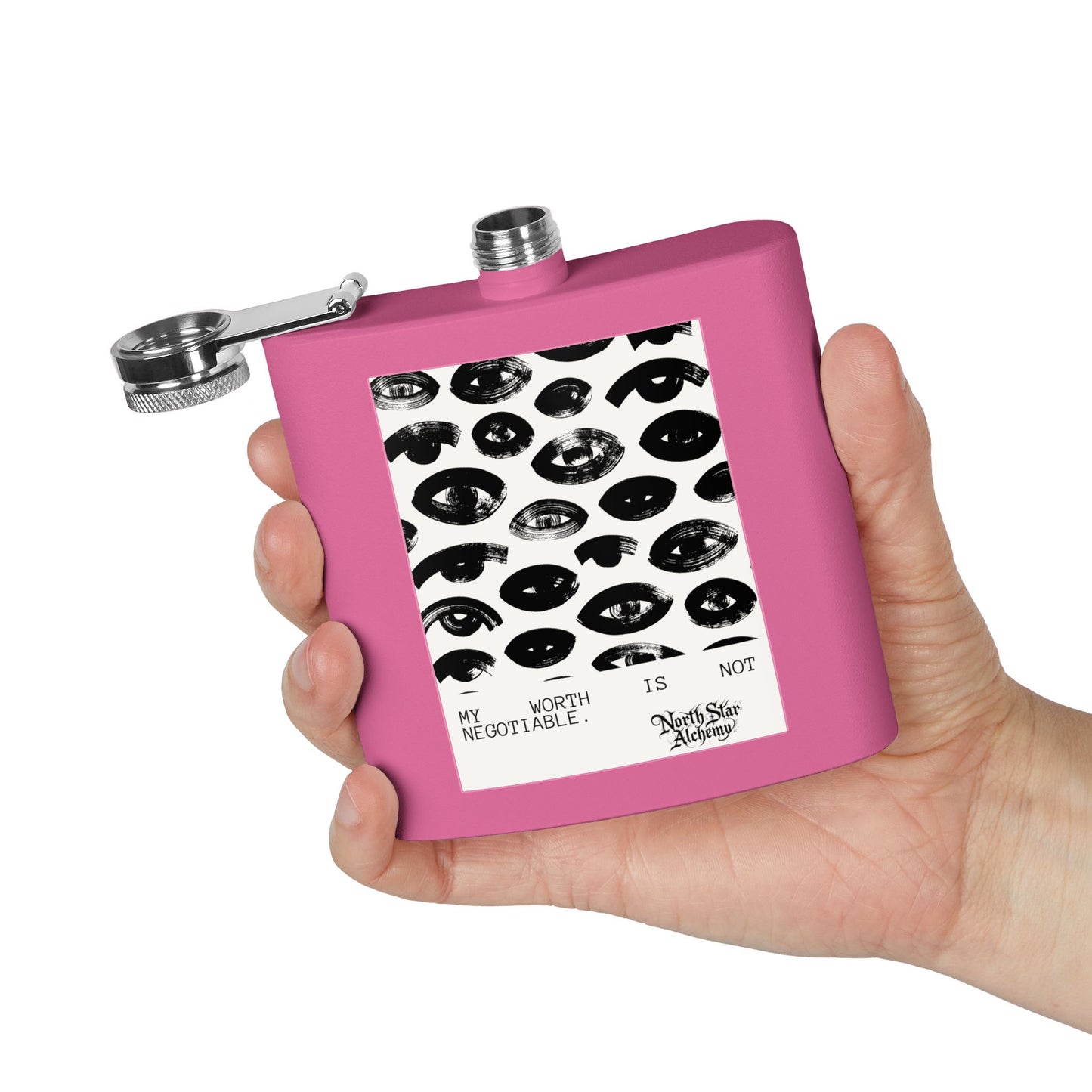 Aqua Stainless Steel Flask — "Northstar Alchemy" 6oz Hip Flask