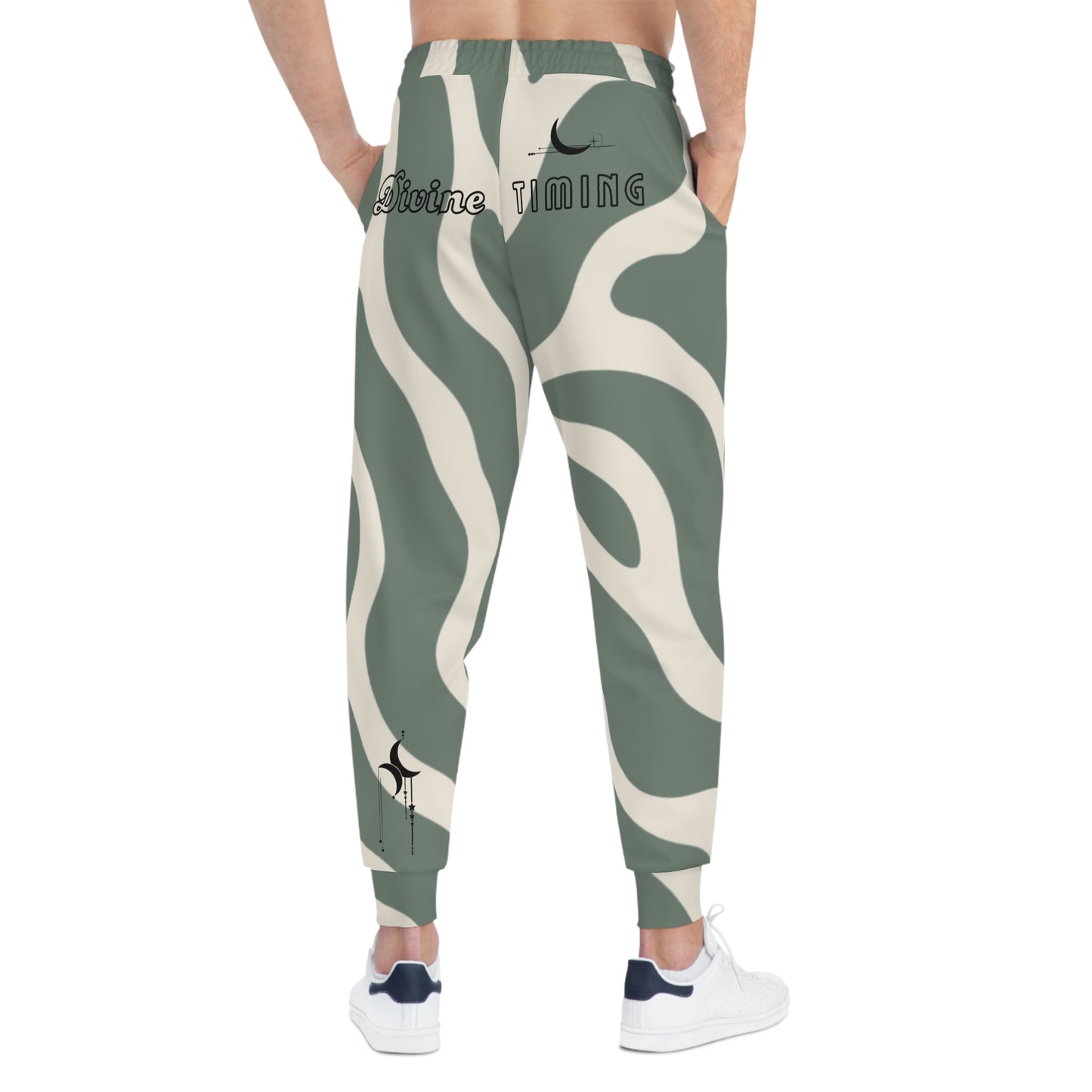 Divine Timing Wavy Sage Athletic Joggers — Funky All-Over Print Sweatpants