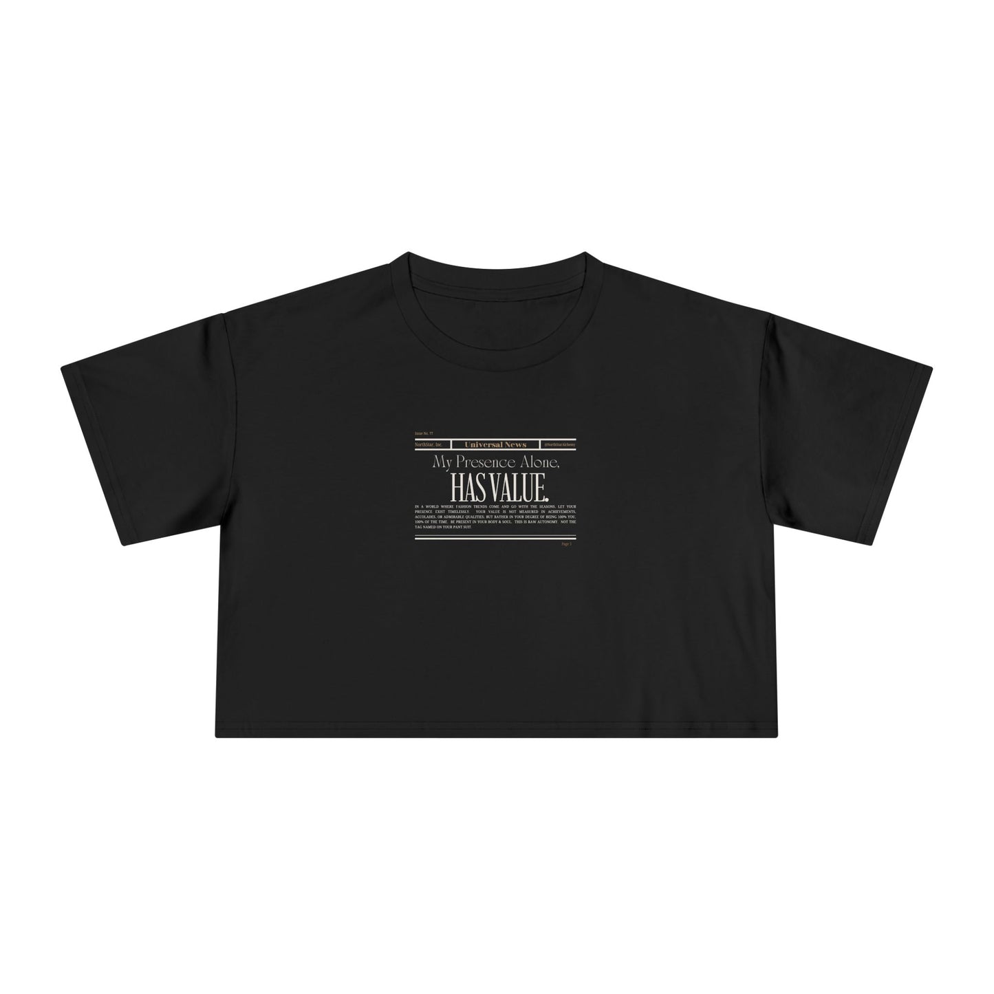Women's Crop Tee 'My Presence alone, has Value' — Rose Emblem Graphic Top