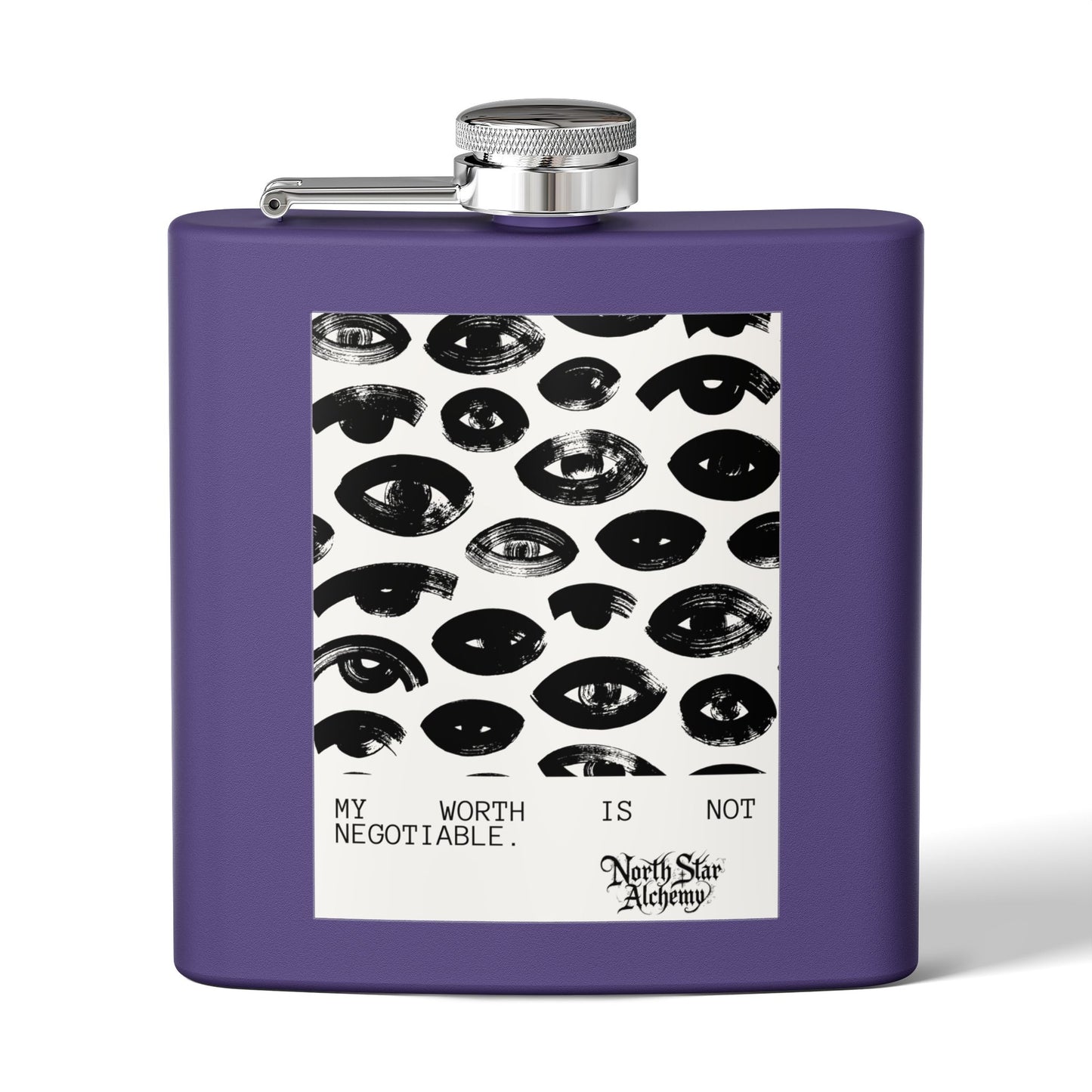 Aqua Stainless Steel Flask — "Northstar Alchemy" 6oz Hip Flask
