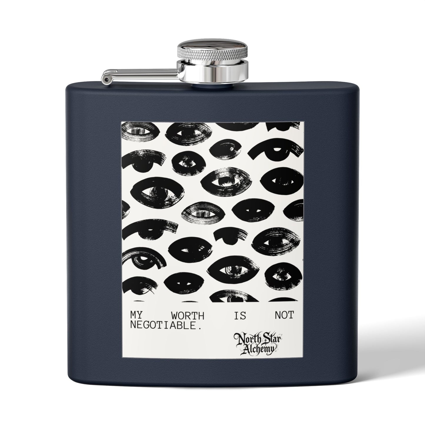 Aqua Stainless Steel Flask — "Northstar Alchemy" 6oz Hip Flask