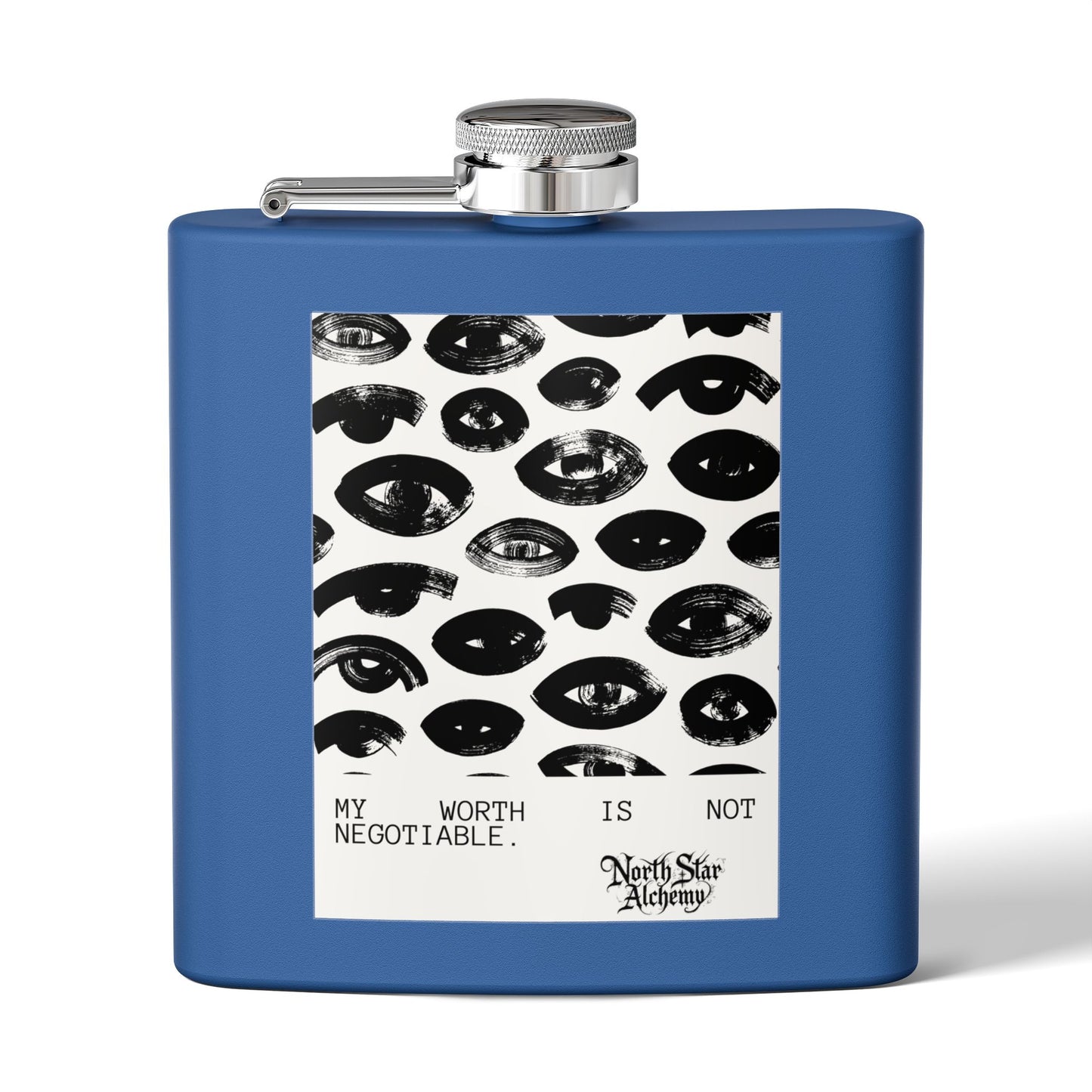 Aqua Stainless Steel Flask — "Northstar Alchemy" 6oz Hip Flask