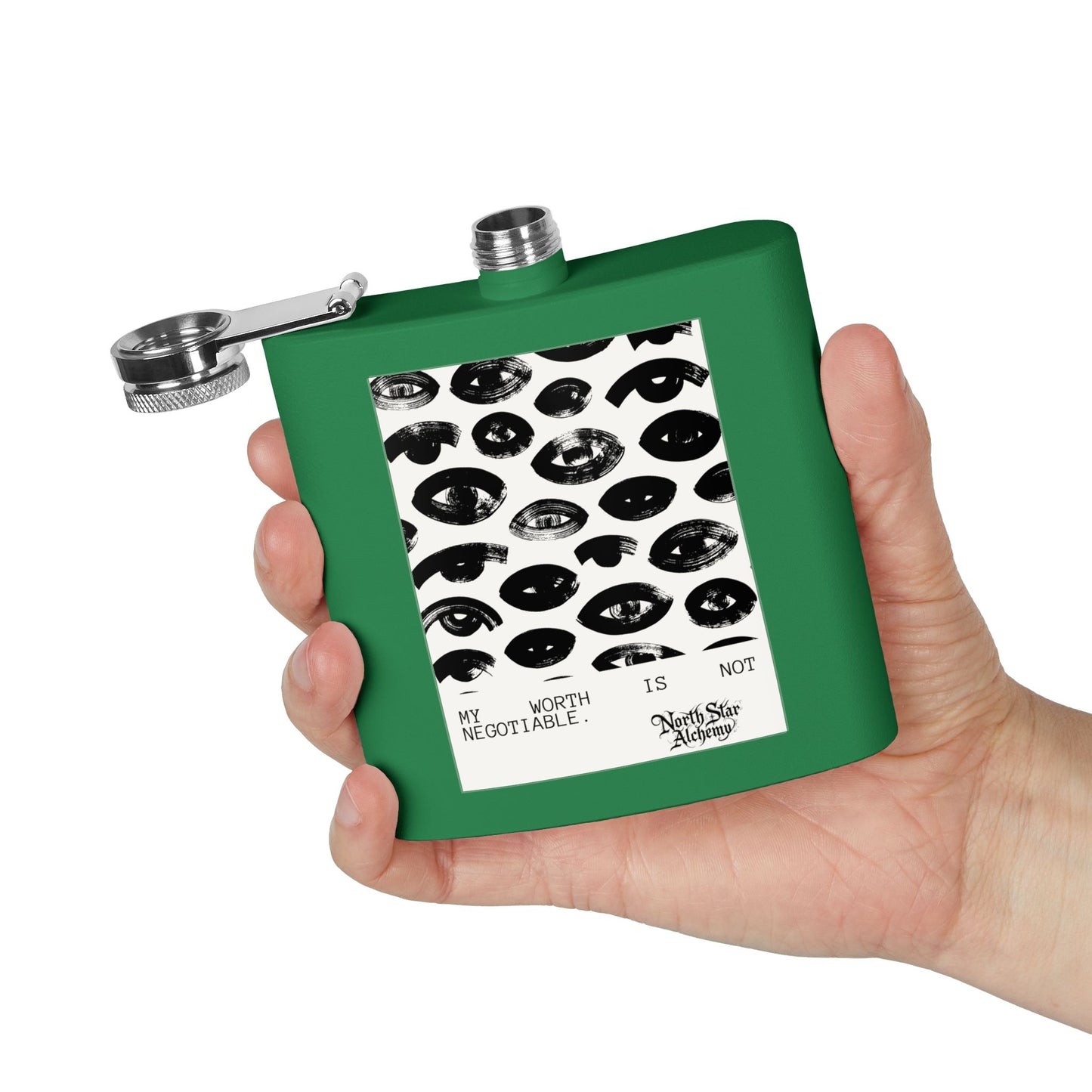 Aqua Stainless Steel Flask — "Northstar Alchemy" 6oz Hip Flask