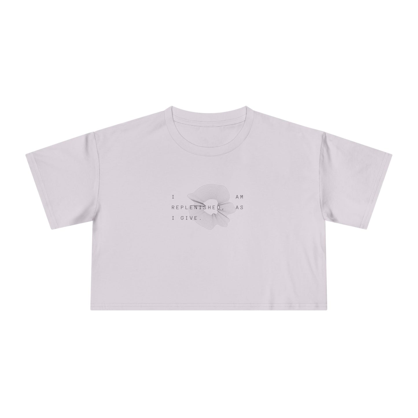 Women's Crop Tee — 'I am Replenished, as I Give.' Floral Graphic Crop Top