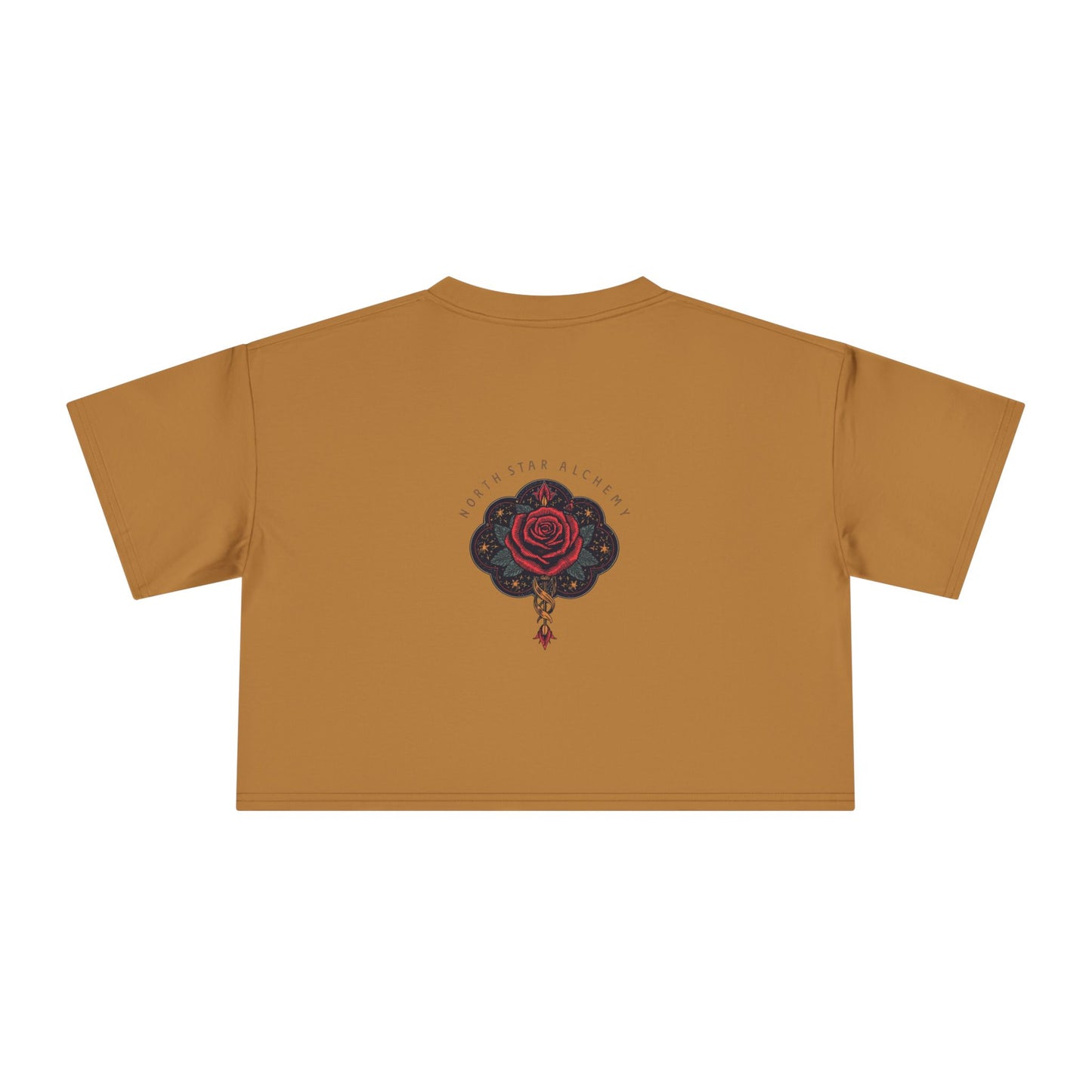 Crop Tee — 'Good Things' Minimal Script Front, 'NORTH' Pink Graphic Back