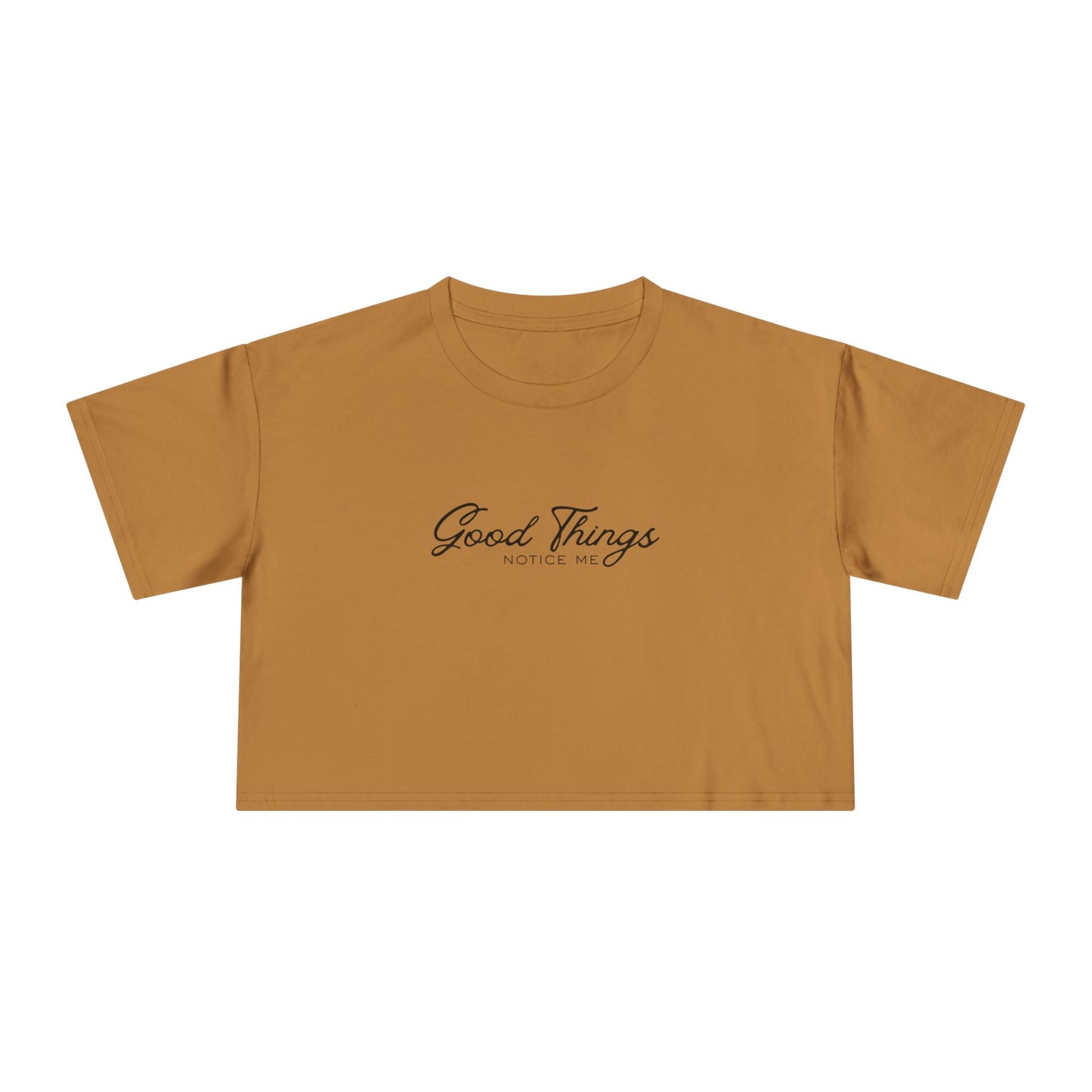 Crop Tee — 'Good Things' Minimal Script Front, 'NORTH' Pink Graphic Back