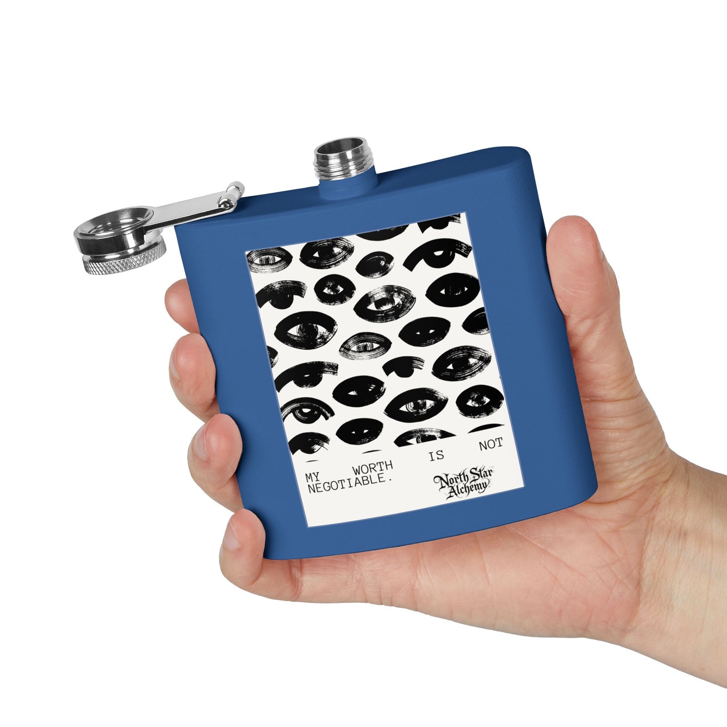 Aqua Stainless Steel Flask — "Northstar Alchemy" 6oz Hip Flask