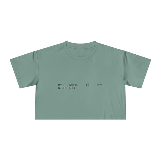 Crop Tee — "My Worth Is Not Negotiable" Rose Graphic Feminist Top