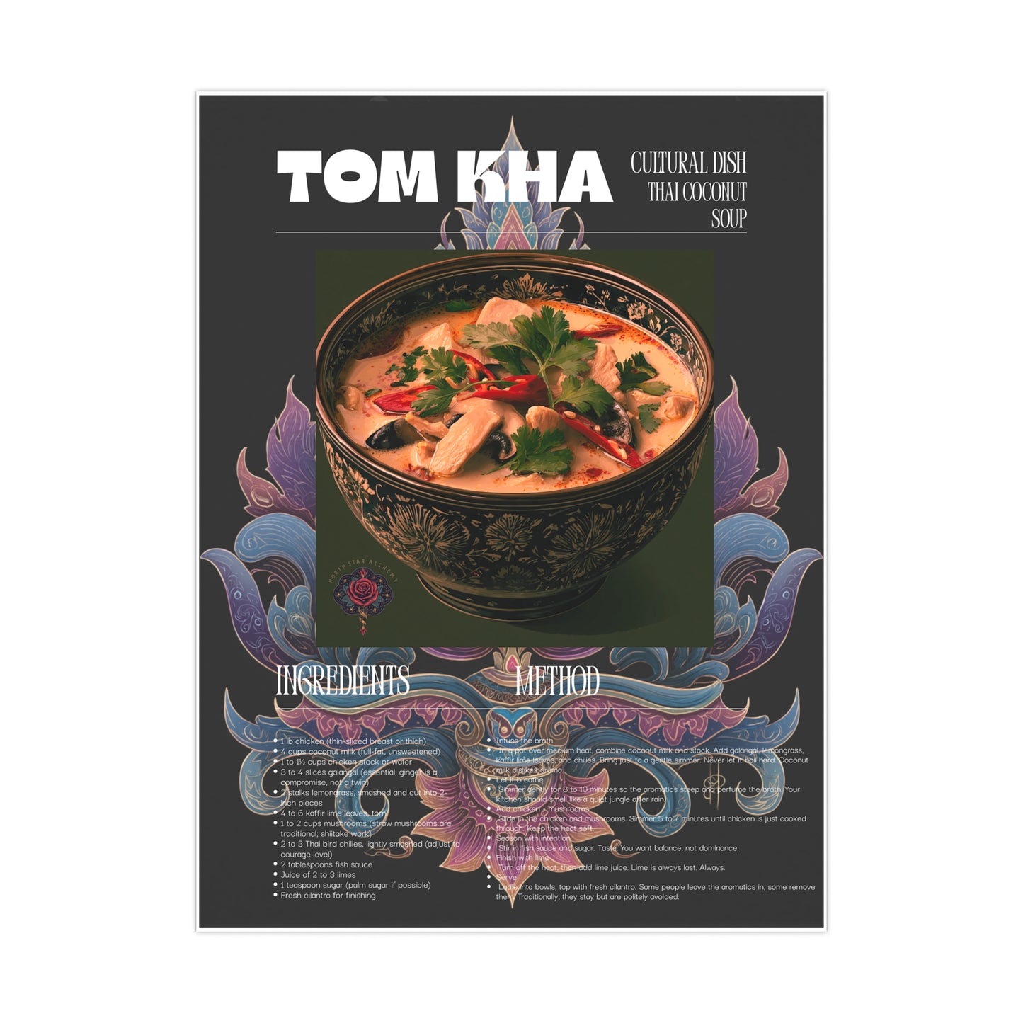 Tom Kha Poster — Thai Coconut Soup Recipe Matte Poster for Kitchen Décor