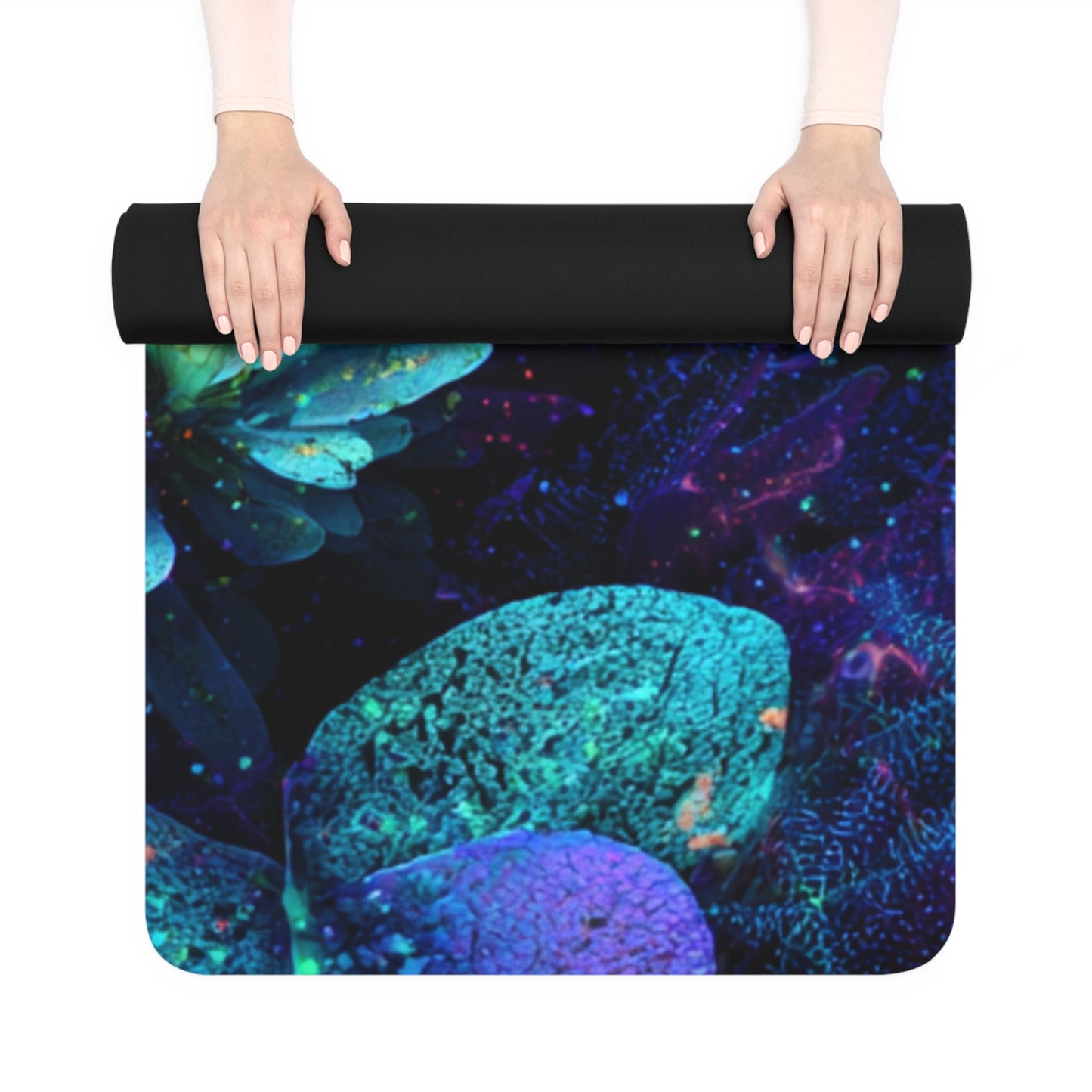 Mushy Mat Neon Floral Rubber Yoga Mat — Cosmic Mushroom & Succulent Design