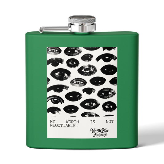 Aqua Stainless Steel Flask — "Northstar Alchemy" 6oz Hip Flask
