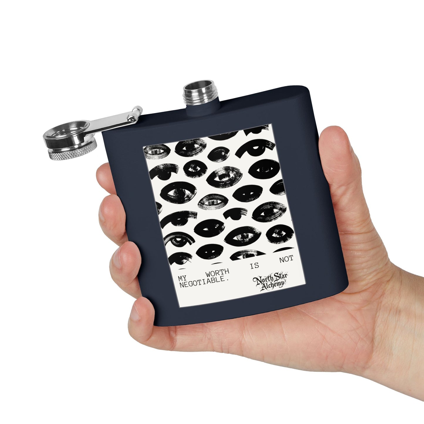Aqua Stainless Steel Flask — "Northstar Alchemy" 6oz Hip Flask